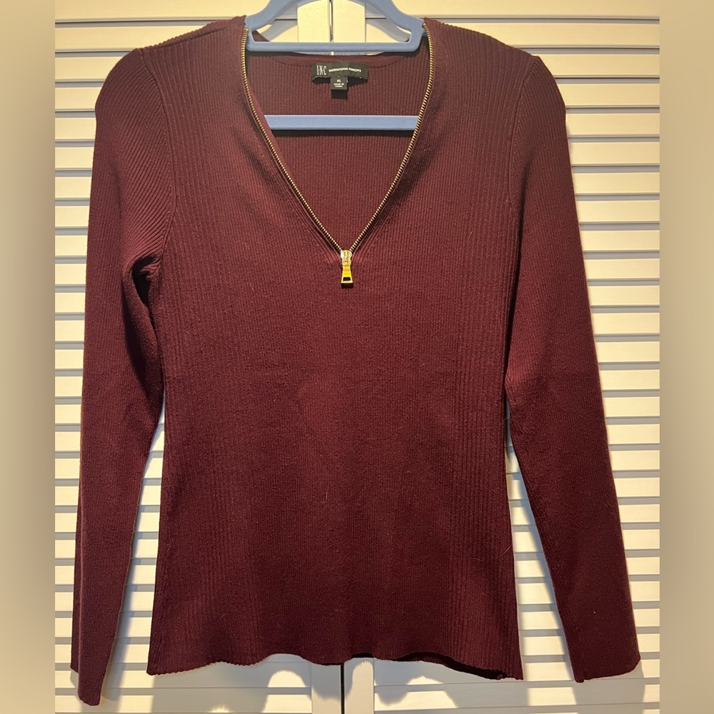 INC Zipper Sweater, Red, XL